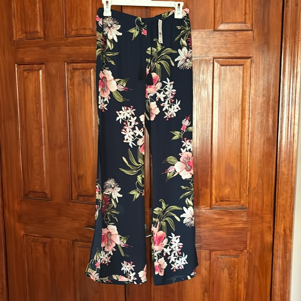 Floral Side Slit Flare Leg Pants